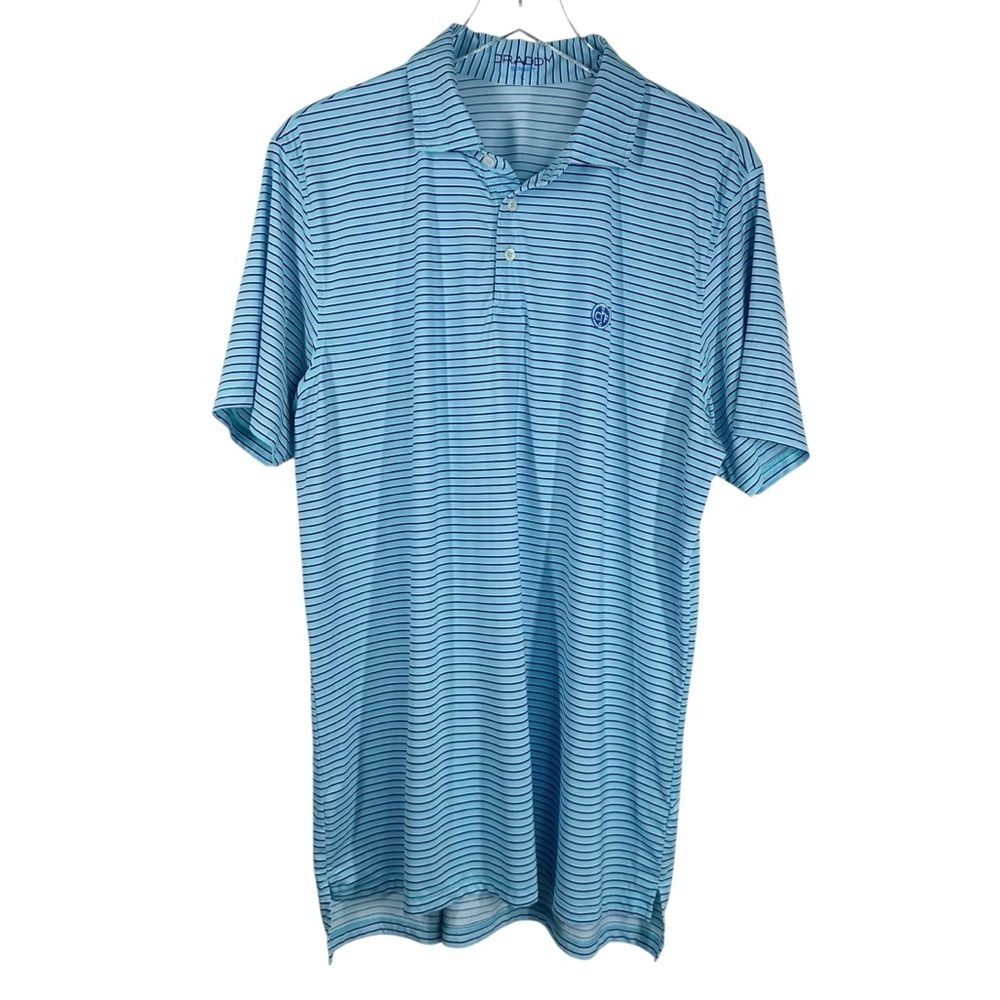 B. DRADDY SPORT Blue Striped Performance Golf Polo Men's Size Large